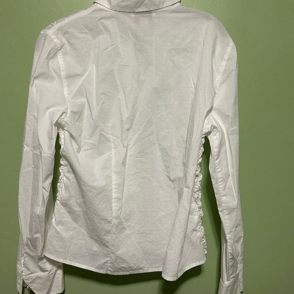 Talbots White Crinkled tuxedo long sleeve Blouse,Size 14 NWOT - Picture 2 of 5